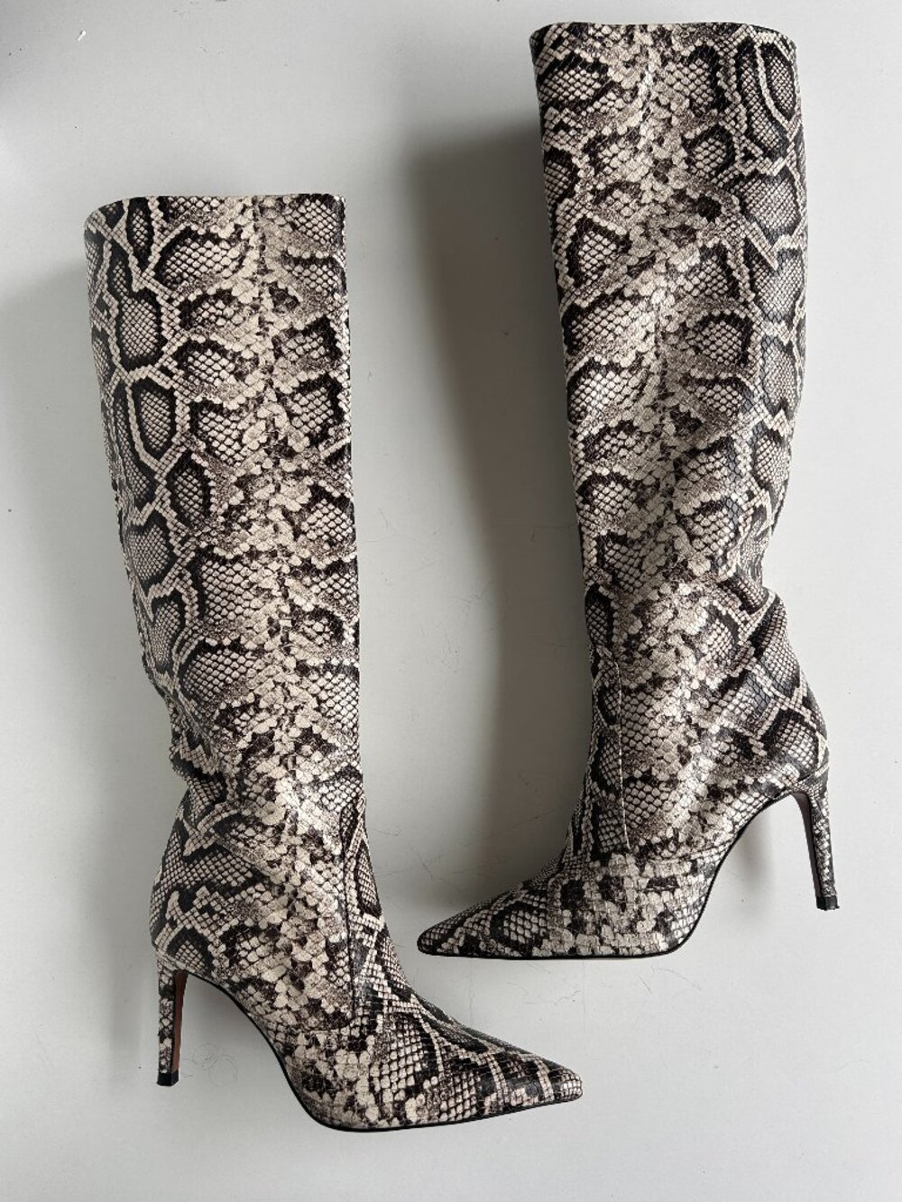 Zara Genuine Leather Snakeskin Print Knee-High Boots